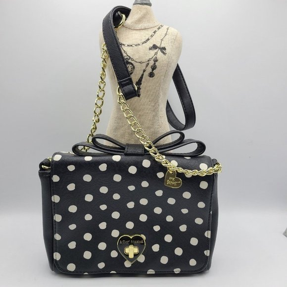 Betsey Johnson Handbags - Betsey Johnson Bow Black White Polka Dot Crossbody Bag